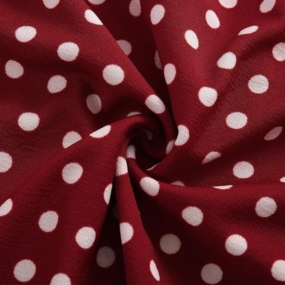 YATHON Women's Floral‎ A-Line Swing Dress w/ Pockets Red/White Polka Dot Large - Picture 2 of 2